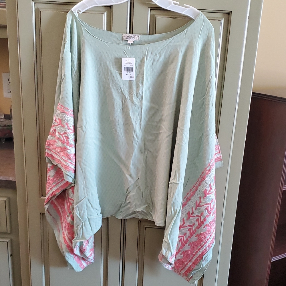 ONE WORLD  Mint and Pink Women's Blouse